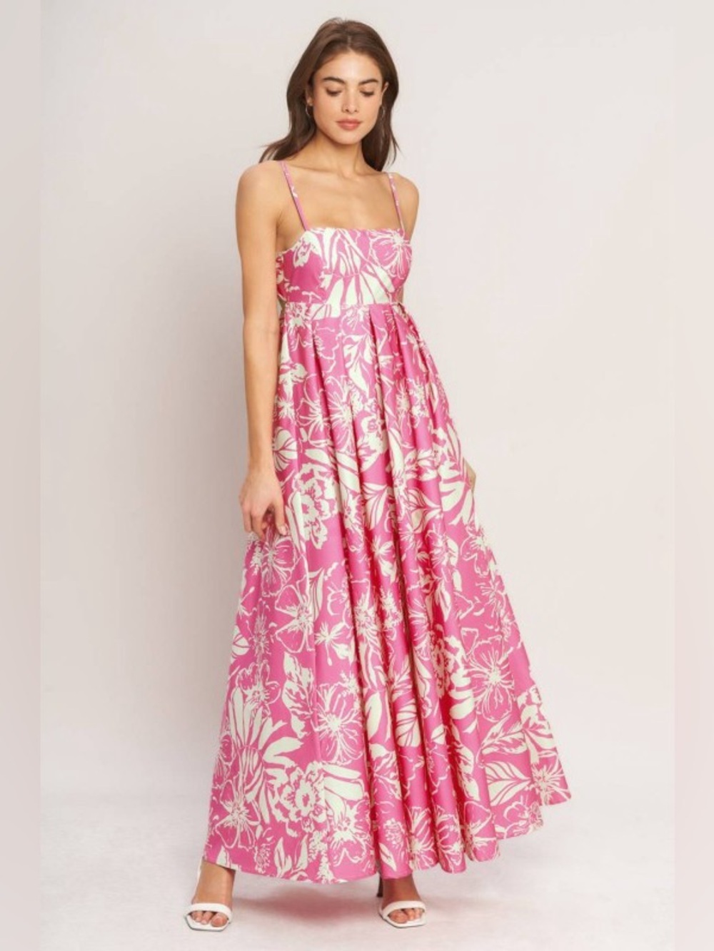 Pink Floral Tie-Back Maxi Dress SUMMER HEAT FLORAL WOVEN MAXI DRESS L